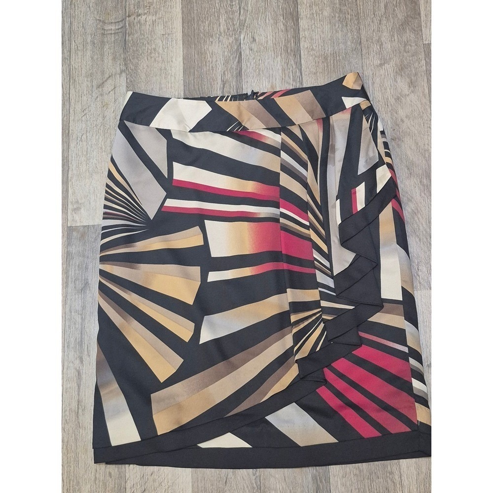 POWER‎ SKIRT ARTSYAbstract Geometric Ruffle Knee Length Skirt Size 8 Multi Color - Picture 3 of 8